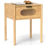 Image de CostwayTable de Chevet en Bambou de Style Ferme avec Tiroir Décoré en Verre Trempé Table d’Appoint Carrée de Style Milieu du Siècle Naturel