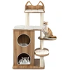 Image de CostwayArbre à Chat en Bois Tour à Chat à 2 Étages avec Niche Plateforme d'Observation Poteaux en Sisal 3 Plateformes avec Coussins Naturel