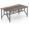 Image de CostwayTable de Conf ©rence 180 cm Table de R ©union Rectangulaire avec   tag ¨re de Rangement en Maille et Passe-c  ble pour 6-8 Personnes Marron