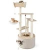 Image de CostwayArbre à Chat en Bois d'Intérieur Tour pour Chat à Plusieurs Niveaux avec Condo Perchoir Incurvé & Hamac Poteaux à Griffer Naturel