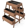 Image de CostwayBac de Jardin Surélevé Multi-niveaux Support de Plantes en Bois à Étages avec Fond à Lattes Doublure Noire Conteneur à Plantes Marron