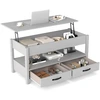 Image de CostwayTable Basse à Plateau Relevable avec Rangement Table d'Appoint de Style Ferme avec Compartiment de Rangement Caché Étagère Ouverte Gris