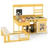 Image de CostwayCuisine de Boue avec Table de Pique-Nique pour Enfant Cuisine en Bois de Sapin avec Banc Intégré Tableau Noir Accessoires de Dessert Naturel