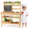 Image de CostwayCuisine de Jeu avec Robinet Éviers Amovibles Tableau Noir Plaques de Cuisson Boutons de Rotation Pots de Fleurs pour 3+ Ans Naturel