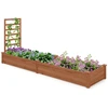 Image de CostwayCarré Potager en Bois de Sapin 235x63x102CM Treillis Base Ouverte Peinture DIY Vignes Grimpantes Fruits Fleurs Légumes Café