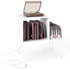 Image de CostwaySupport pour Tourne-disque Prise de Courant Séparateur Table d'Appoint avec Pieds en Métal Jusqu'à 145 Albums Blanc