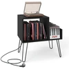 Image de CostwaySupport pour Tourne-disque Prise de Courant Séparateur Table d'Appoint avec Pieds en Métal Jusqu'à 145 Albums Noir