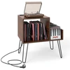 Image de CostwaySupport pour Tourne-disque Prise de Courant Séparateur Table d'Appoint avec Pieds en Métal Jusqu'à 145 Albums Noyer