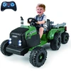 Image de Costway24V Tracteur Électrique Enfant avec Remorque Amovible Voiture Électrique avec 2 Moteurs & Télécommande 2,4 GHz & USB 3 Vitesses 3+Ans Vert