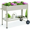 Image de CostwayJardinière Surélevé sur roulettes en Métal Lit de Jardin 65L avec Étagère de Rangement Crochets de Suspension Poignée pour Légumes Blanc