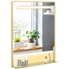 Image de CostwayMiroir de Salle de Bain LED 80x60cm avec Étagère Miroir de Coiffeuse Encadré en Aluminium avec Fonction Anti-Buée 3 Couleurs d'Éclairage Or