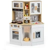Image de CostwayCuisine de Jeu pour Enfants Jouet Cuisine avec Son Lumière Cuisinière Évier Hotte Machine à Glaçons Machine à Café Micro-ondes Naturel