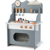 Image de CostwayCuisine en Bois pour Enfants Cuisine Jouet pour Tout-Petits avec Horloge Cuisinière Porte-Épices Robinet & Évier pour 3+ Ans Gris