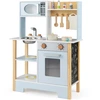 Image de CostwayCuisine Jouet Enfant Cuisine en Bois avec Tableau Noir Micro-ondes Cuisinière Égouttoir Robinet Évier Cuisine & Accessoires pour 3+ Ans Bleu