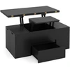 Image de CostwayTable Basse avec Plateau Relevable & 4 Tabourets de Rangement Meuble d’Appoint 3 en 1 pour Salon Compartiment Caché pour 4-8 Personnes Noir