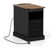 Image de CostwayTable de Chevet avec Station de Charge table d'Appoint Étroite avec Étagère Ouverte et 2 Tiroirs Style Ferme pour Chambre Salon Noir