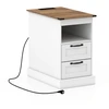 Image de CostwayTable de Chevet avec Station de Charge table d'Appoint Étroite avec Étagère Ouverte et 2 Tiroirs Style Ferme pour Chambre Salon Blanc