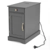 Image de CostwayTable de Chevet avec Prises Intégrées Table de Nuit avec Porte Placard à Étagere Réglable Tiroir & Port Type C 60 x 35 x 62 CM Gris
