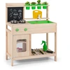 Image de CostwayCuisine Enfant en Bois Massif Cuisine d'Imitation avec Tableau Noir Plaques de Cuisson Robinet Évier Ustensiles Pots de Fleurs pour 3+ Ans