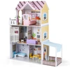 Image de CostwayMaison de Poupée en Bois de 3 Étages avec 16 Accessoires de mobilier Maison de Jeu à Concept Ouvert avec Balcon et Jardin pour 3+ Ans Rose