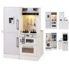 Image de CostwayCuisine pour Enfants Double-Face en Bois avec Distributeur d'Eau Hotte Micro-ondes Ustensiles de Cuisine et Sons Réels pour 3+ Ans Blanc
