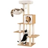 Image de CostwayArbre à Chat Moderne de 148 cm d'Intérieur avec Poteaux à Gratter en Sisal Condo Large Perchoir Panier Jouet Tapis Coussins Lavables Naturel