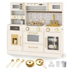 Image de CostwayCuisine Enfant 3+ Ans Cuisine Jouet avec Plaques de Cuisson Lumière & Son Robinet Évier Distributeurs de Glace & Eau Micro-Ondes Beige