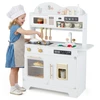 Image de CostwayCuisine Enfants Cuisine en Bois pour Tout-Petits avec 17 Accessoires Four Machine à Glaçons et Cuisinière Jeu de Rôle avec Rangement Parfait pour Garçons et Filles de 3 +Ans Blanc