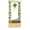 Image de CostwayJardinière avec Treillis Toit Suspendu en Bois avec Trou de Drainage Lit de Jardin Surélevé pour Plante Grimpante 66 x 32 x 153 cm Naturel