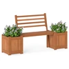 Image de CostwayJardinières d'Extérieur avec Banc 172 x 46,5 x 91 cm Bac à Fleurs en Bois avec Dossier Base Ouverte et Finition à l'Huile de Teck