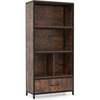 Image de CostwayBibliothèque à 5 Niveaux avec 4 Compartiments de Rangement Tiroir en Tissu Pliable Meuble de Rangement 68 x 30,5 x 152,5 cm Marron Rustique