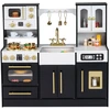Image de CostwayCuisine de Jeu en Bois pour Enfants Jouet de Cuisine avec Lumières et Sons Cuisinières Évier Robinet Four Machine à Glace pour 3+ Noir