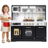 Image de CostwayCuisine Enfants Cuisine de Jeu en Bois avec Lumières&Sons Cuisinière Évier Robinet Four Machine à Glaçons Micro-Ondes pour 3+ Ans Noir