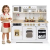 Image de CostwayCuisine Enfants Cuisine de Jeu en Bois avec Lumières&Sons Cuisinière Évier Robinet Four Machine à Glaçons Micro-Ondes pour 3+ Ans Blanc