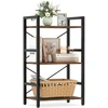 Image de CostwayBibliotheque à 3 Niveaux Etagere Rangement sur Pied en Métal avec 3 Étagères Ouvertes Patins Antidérapants&Réglables Marron Rustique