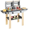 Image de CostwayEnsemble Barbecue en Bois pour Enfants Jouet Barbecue avec Nombreux Ustensiles et Aliments Factices 2 Grilles et Couvercles Rabattables