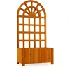 Image de CostwayJardinière Surélevée en Bois avec Treillis Bac à Fleurs d'Extérieur avec Écran d'Intimité & Trous de Drainage 61 x 30 x 121 cm Marron