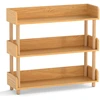 Image de CostwayEtagere Rangement 3 Niveaux Bibliotheque en Bois de Pin avec Étagères Ouvertes&3 Garde-Corps Surélevés Charge 60 kg 80x24x74 cm Naturel