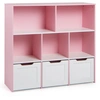 Image de CostwayMeuble de Rangement Enfant Bibliothèque en Bois avec 5 Cubes et 3 Tiroirs Roulants Amovibles Organisateur 100 x 33 x 90 cm Rose
