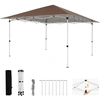 Image de CostwayTonnelle de Jardin Pliable 3 x 3M Pop-Up Tente Pavillon avec Sac de Rangement R ©glage en Hauteur Structure M ©tallique Imperm ©able Brun