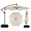Image de CostwayParasol Déporté 3 x 3M avec Lumière Solaire Rotation 360° 8 Baleines en Métal Toit de Ventilation Base Croisée 2 Sacs de Sable Beige