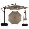Image de CostwayParasol Déporté 3 x 3M avec Lumière Solaire Rotation 360° 8 Baleines en Métal Toit de Ventilation Base Croisée 2 Sacs de Sable Marron