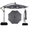 Image de CostwayParasol Déporté 3 x 3M avec Lumière Solaire Rotation 360° 8 Baleines en Métal Toit de Ventilation Base Croisée 2 Sacs de Sable Gris