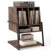 Image de CostwayMeuble Vinyle Rangement Vinyle avec Grand Plateau Roulettes à Frein et Étagères&Compartiments Support à Tourne Disque Marron Rustique