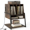 Image de CostwayMeuble Vinyle Rangement Vinyle avec Prise Multiple Roulettes à Frein et Étagères&Compartiments Support à Tourne Disque Marron Rustique