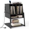 Image de CostwayMeuble Vinyle Rangement Vinyle avec Prise Multiple Roulettes à Frein et Étagères&Compartiments Support à Tourne Disque Noir