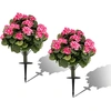 Image de CostwayLot de 2 Géraniums Artificielles Style Réaliste avec Piquets à Planter 300 Feuilles&22 Fleurs Tronc PE Feuillage en Soie Vibrante Rose