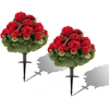 Image de CostwayLot de 2 Géraniums Artificielles Style Réaliste avec Piquets à Planter 300 Feuilles&22 Fleurs Tronc PE Feuillage en Soie Vibrante Rouge