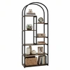 Image de CostwayBibliotheque Design Arqué Étagère de Rangement 7 Niveaux Meuble Présentoir Géométrique avec Structure Métallique 70 x 30 x 181,5 cm Marron