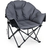Image de CostwayChaise de Camping Pliante avec Cadre en Métal Assise Rembourrée Confortable Porte-gobelet Sac de Transport Charge 227kg Gris